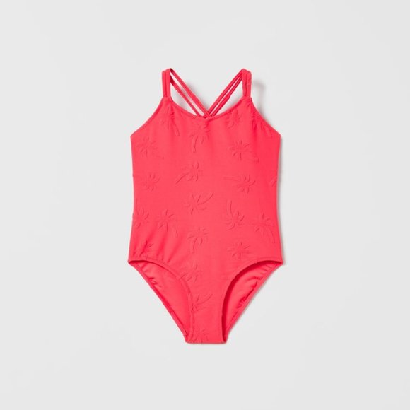 Zara Other - Zara girls/kids pink  PALM TREE JACQUARD SWIMSUIT 8-9yrs